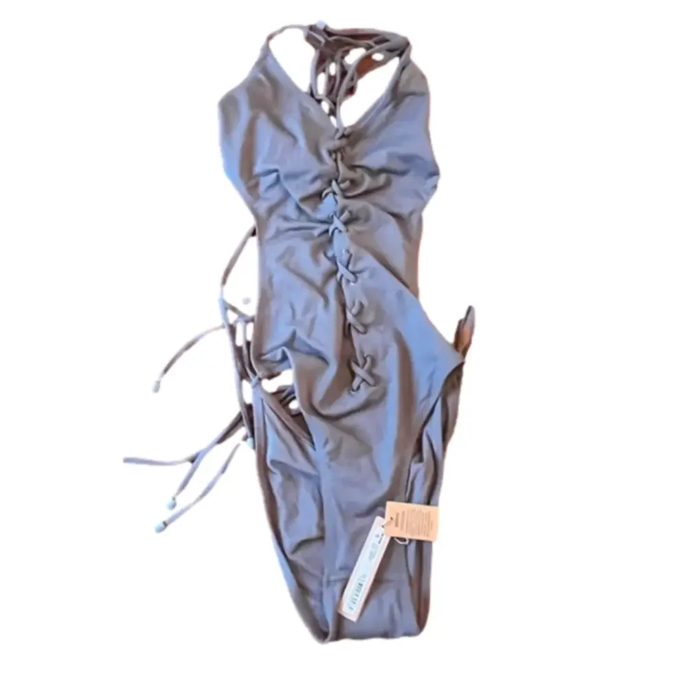 Skims XL swim lace up Monokini gunmetal NWT
